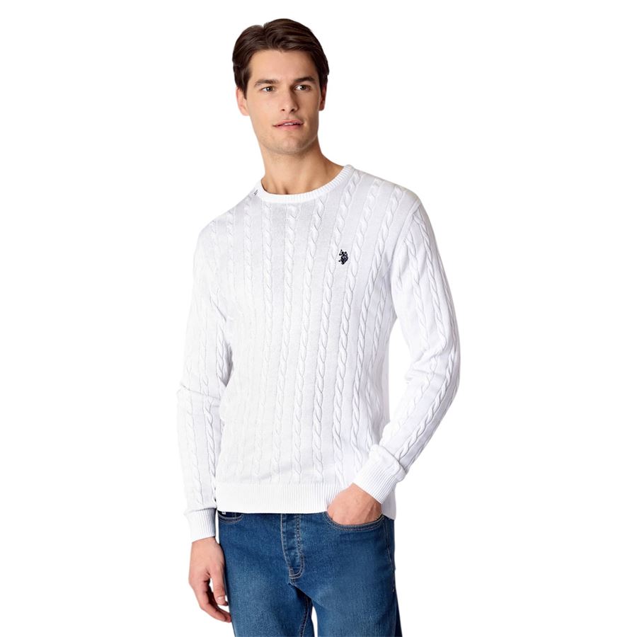 Maglia girocollo a treccia in cotone da uomo U.S. Polo Assn | US41173016100